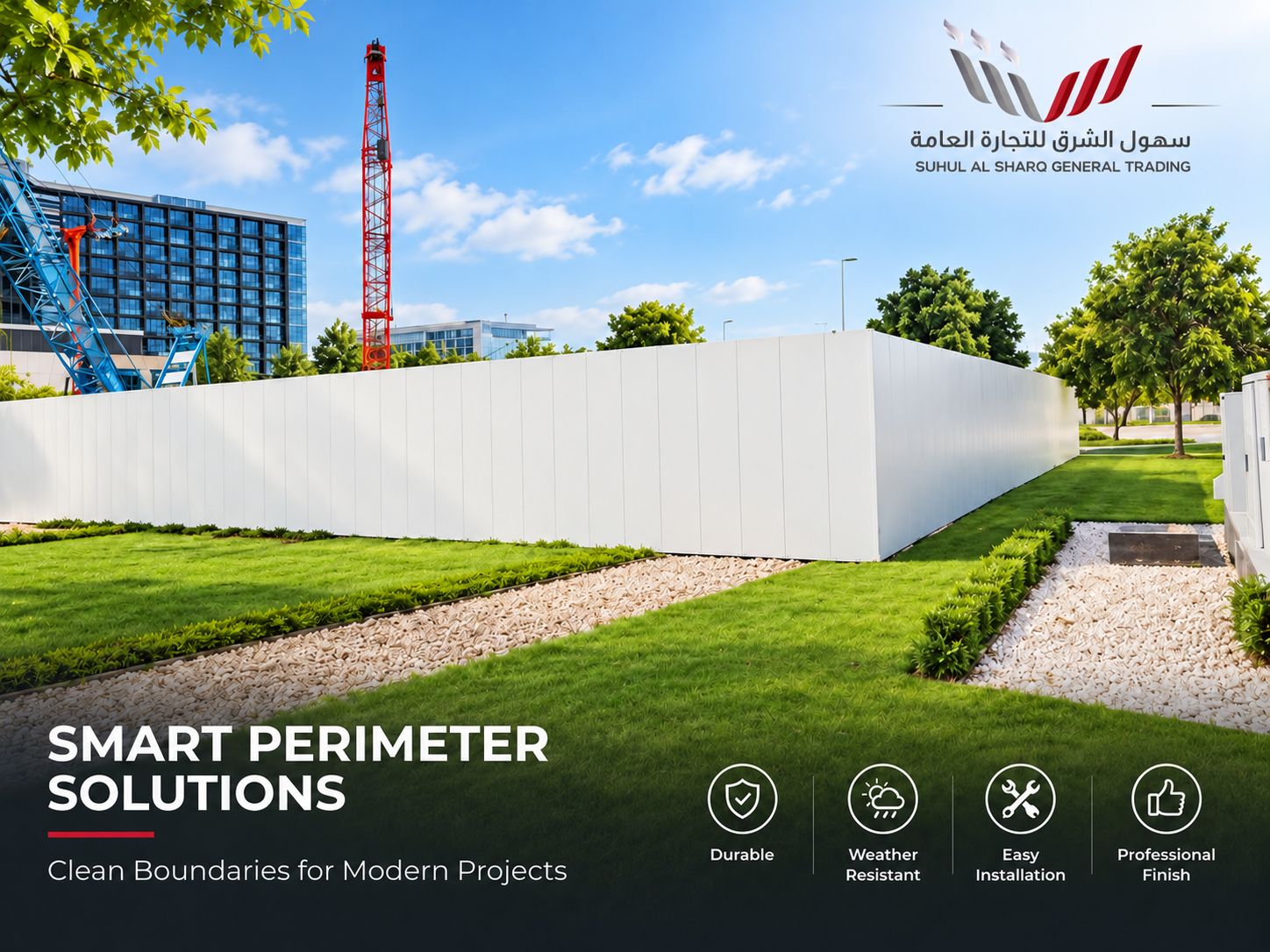 Temporary PVC site fencing around a UAE construction project