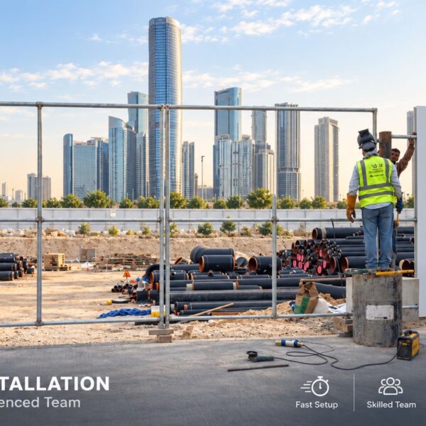 Suhul supports visual 9 Galvanized GI supports and bases for site fencing UAE